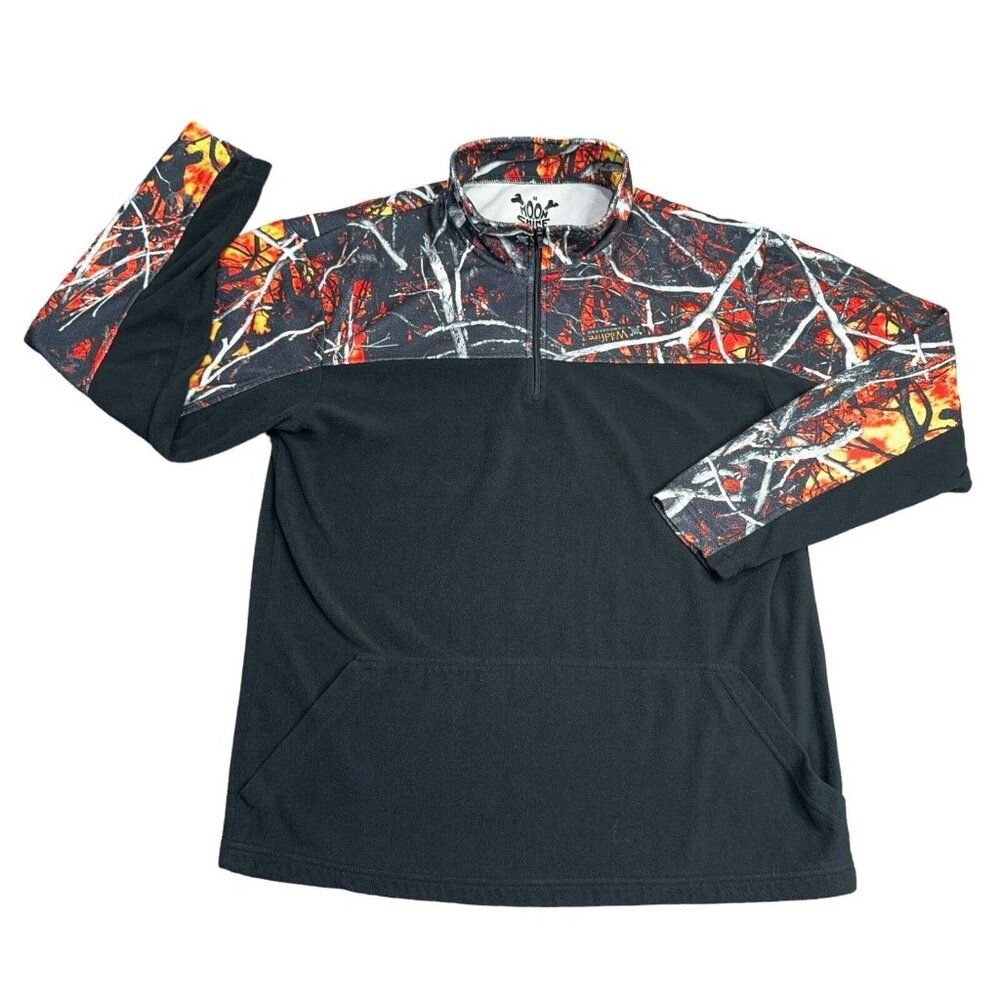 Moonshine Attitude Attire Fleece Mens Medium Red Black 1/4 Zip Wildfire Camo M